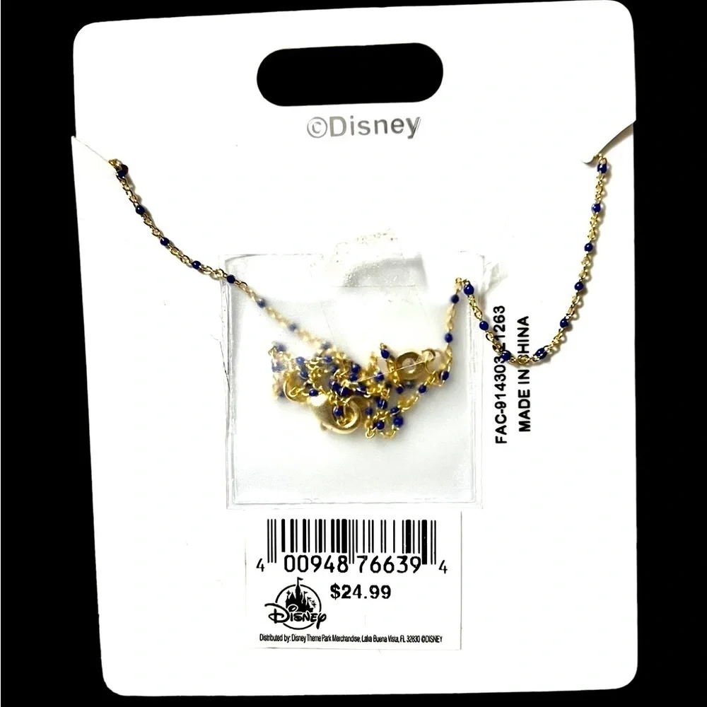 Disney Parks Mickey Rhinestone Necklace New With Tags Gold/Blue